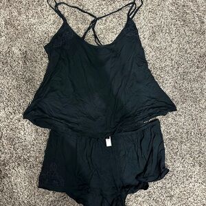 Victoria's Secret Black Lace Trim Pajama Set